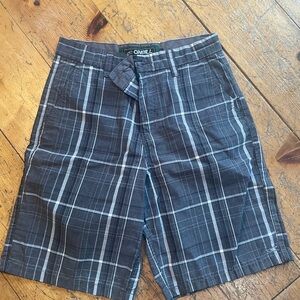 O'Neill Men's Black & Gray Plaid Flat Front Shorts